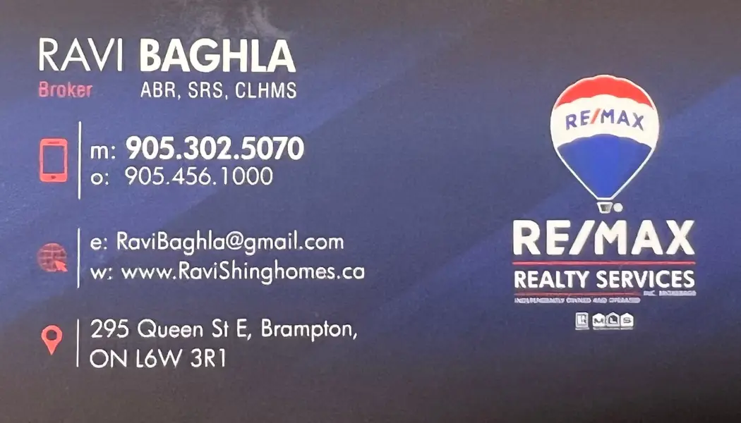 Ravi Baghla, Real Estate Agent, business card
