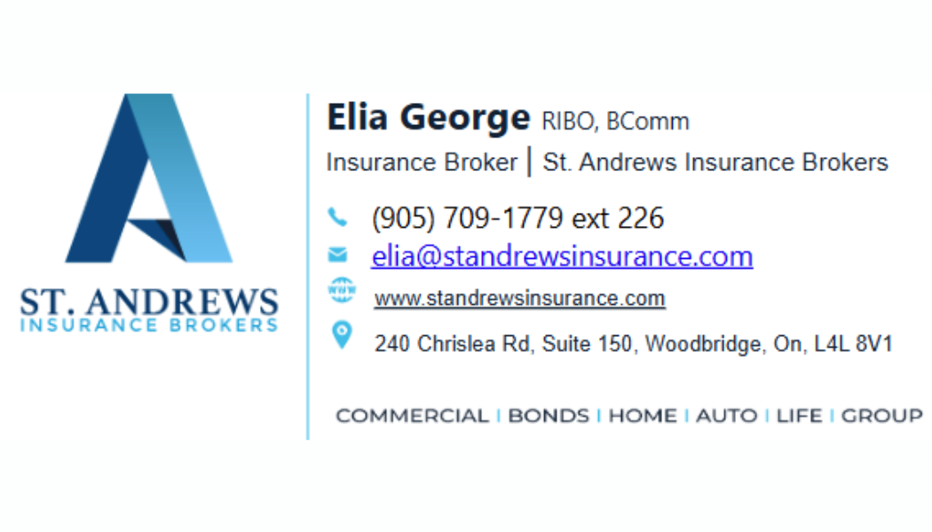 Elia George, P&C Insurance Broker, business card